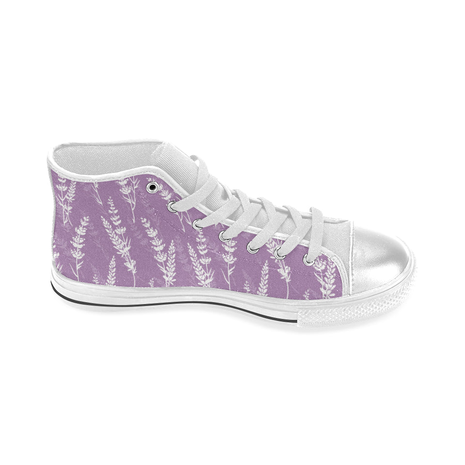 Lavender flowers purple pattern Women's High Top Canvas Shoes White