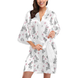 Watercolor cute rabbit pattern Women's Short Kimono Robe