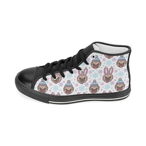 Cute pug hat rabbit costume pattern Women's High Top Canvas Shoes Black