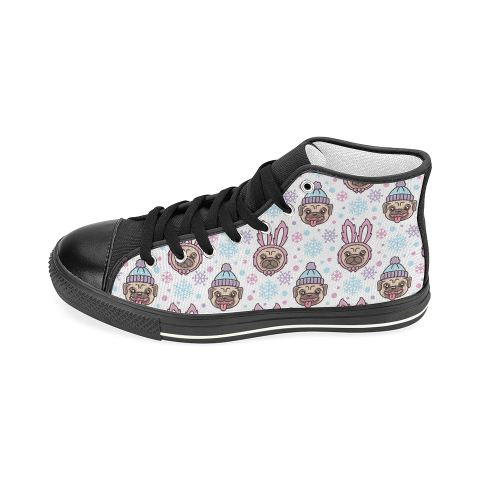 Cute pug hat rabbit costume pattern Women's High Top Canvas Shoes Black