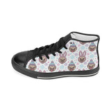 Cute pug hat rabbit costume pattern Women's High Top Canvas Shoes Black