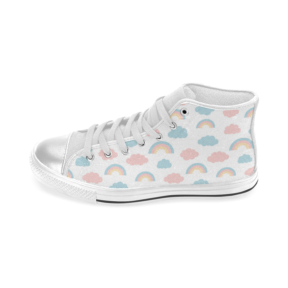 Cute rainbow clound pattern Women's High Top Canvas Shoes White