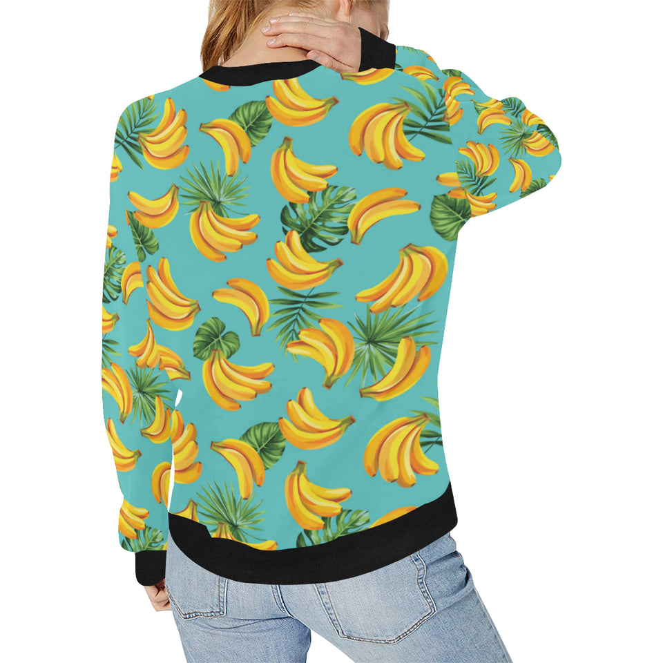 Banana Palm Leaves pattern background Women's Crew Neck Sweatshirt