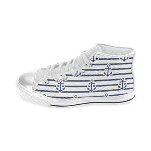 Anchor rope nautical  pattern Women's High Top Canvas Shoes White