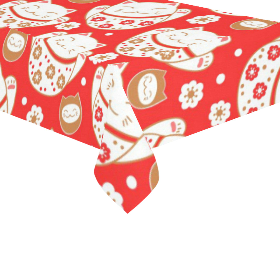Cute Maneki neko cat red background Tablecloth