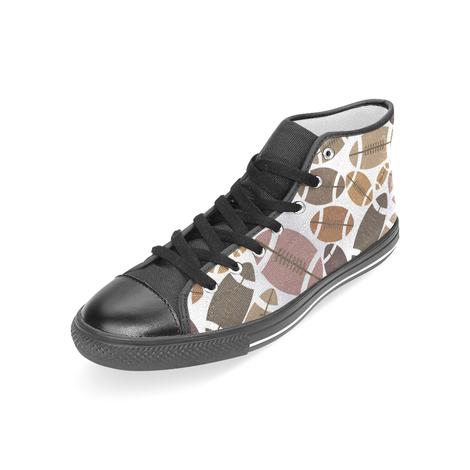 American football ball pattern Women's High Top Canvas Canvas Shoes Black