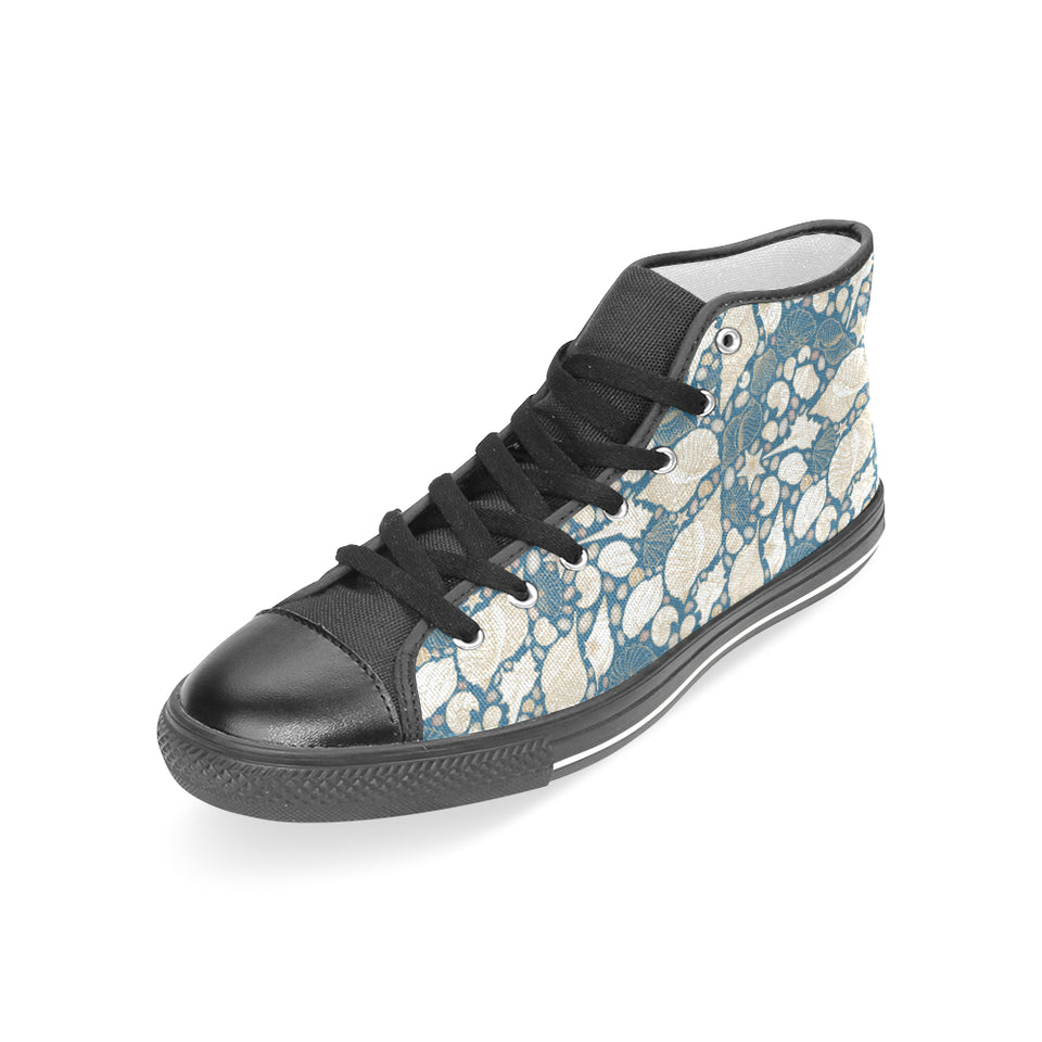 Sea turtle Polynesian Tribal design pattern Women's High Top Canvas Shoes Black