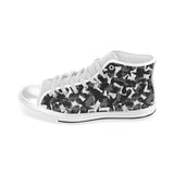 Crow illustration pattern Men's High Top Canvas Shoes White