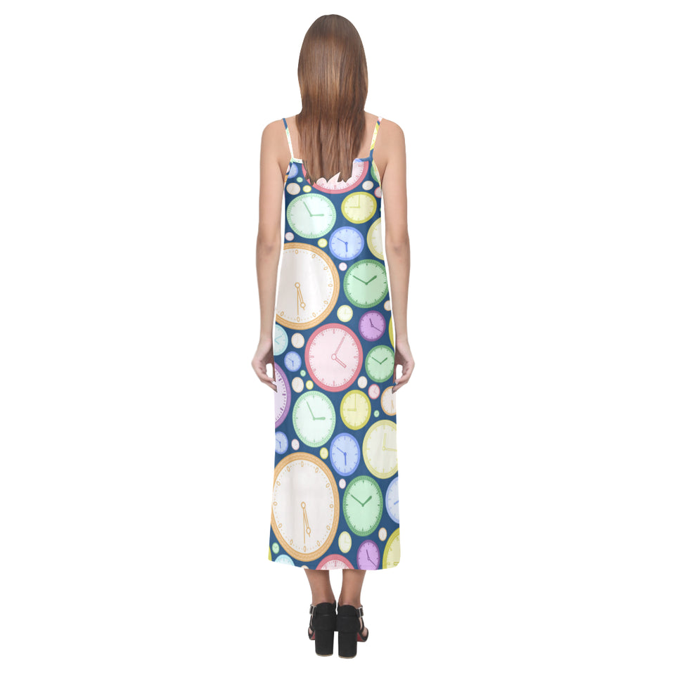 Colorful clock background V-Neck Open Fork Long Dress
