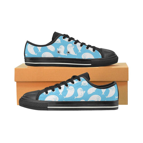Cute white sea lion seals pattern Kids' Boys' Girls' Low Top Canvas Shoes Black
