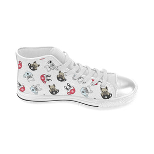 French bulldog cup paw pattern Women's High Top Canvas Shoes White