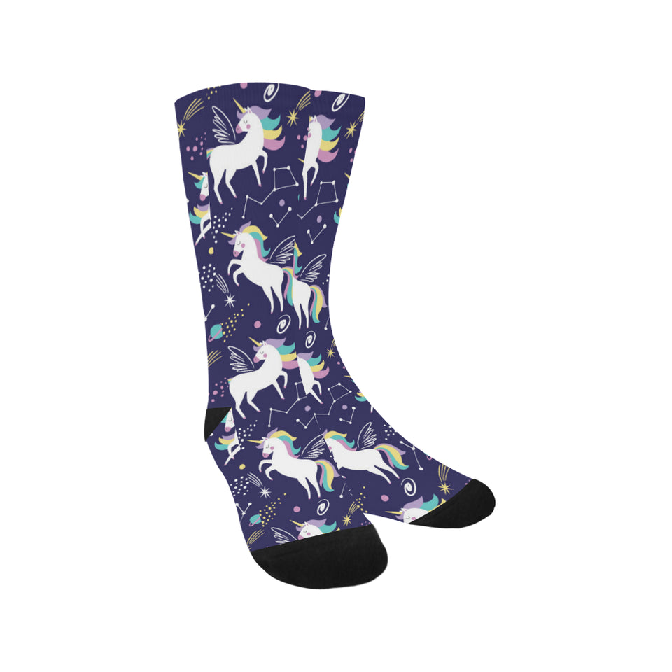 Hand drawn cute unicorn star planet Crew Socks