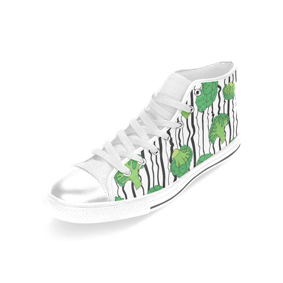 Cool Broccoli pattern Women's High Top Canvas Shoes White