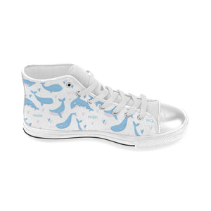 Blue whale pattern Women's High Top Canvas Shoes White