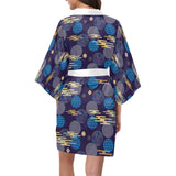 Blue japanese pattern cloud wave flower Women's Short Kimono Robe