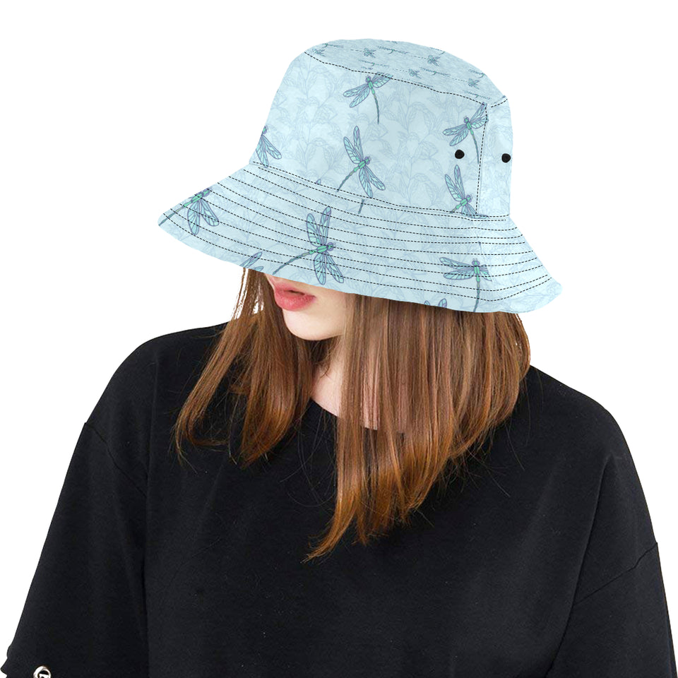 Dragonfly pattern blue background Unisex Bucket Hat