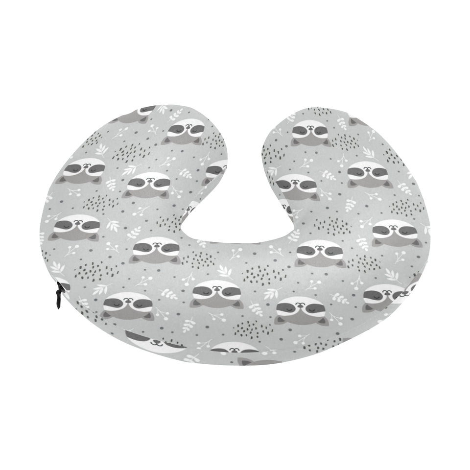 Cute raccoons leaves dot U-Shaped Travel Neck Pillow