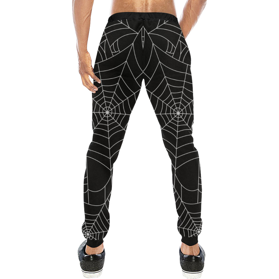 Spider web pattern Black background white cobweb Unisex Casual Sweatpants