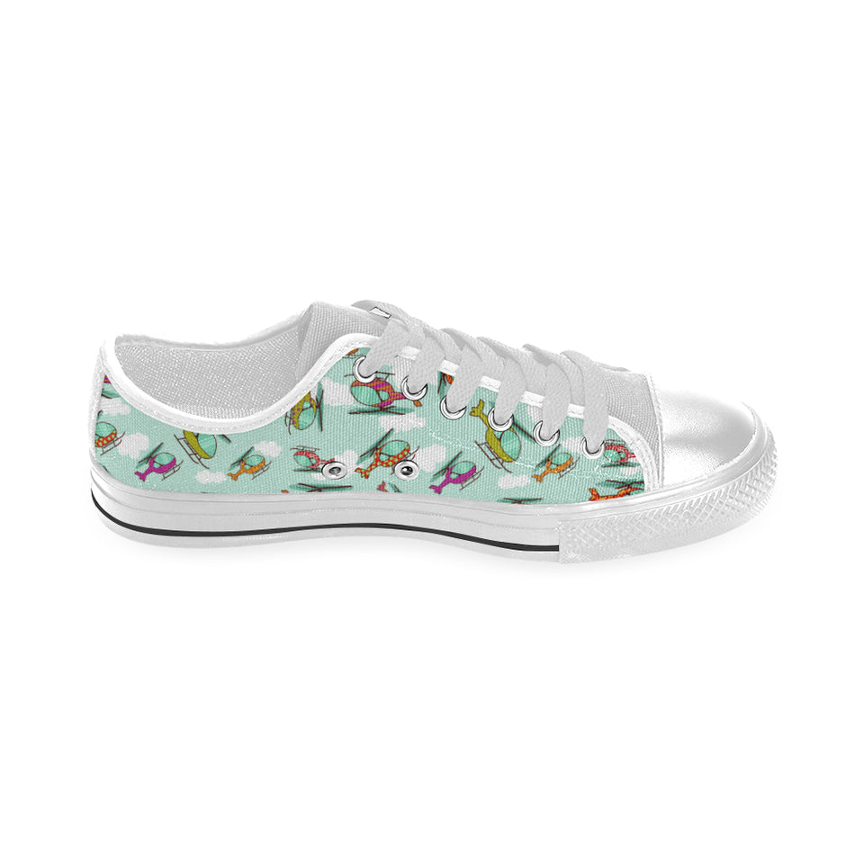 Helicopter design pattern Men's Low Top Shoes White