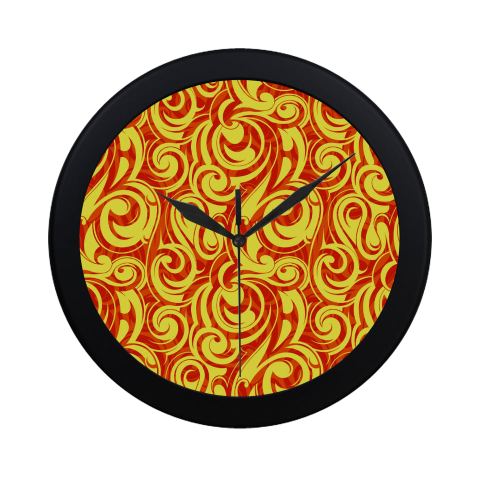 Fire flame design pattern Elegant Black Wall Clock