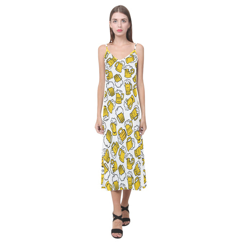 Beer design pattern V-Neck Open Fork Long Dress