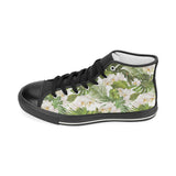 White orchid flower tropical leaves pattern Women's High Top Canvas Shoes Black