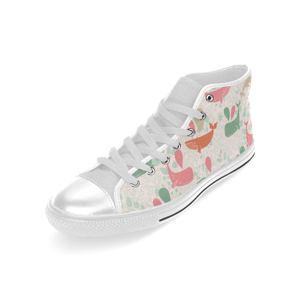 Cute whale pattern Men's High Top Canvas Shoes White