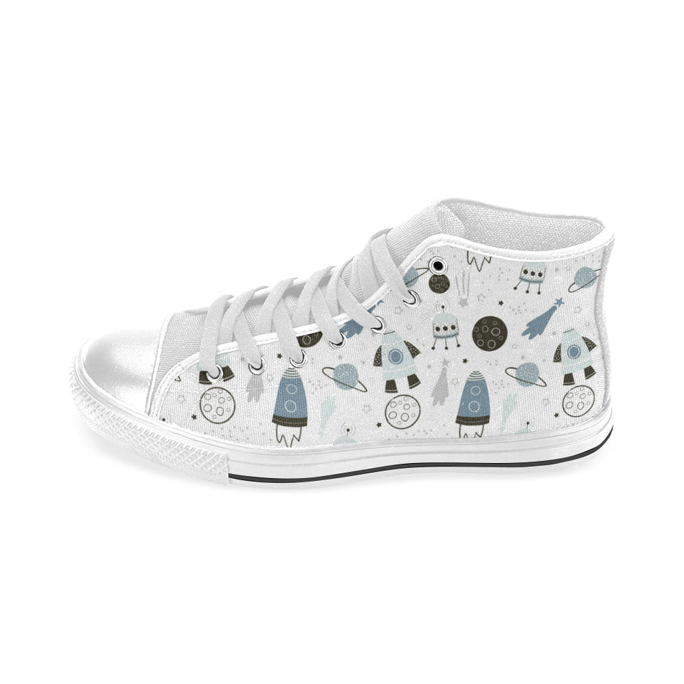 Hand drawn space elements space rocket star planet Men's High Top Canvas Shoes White