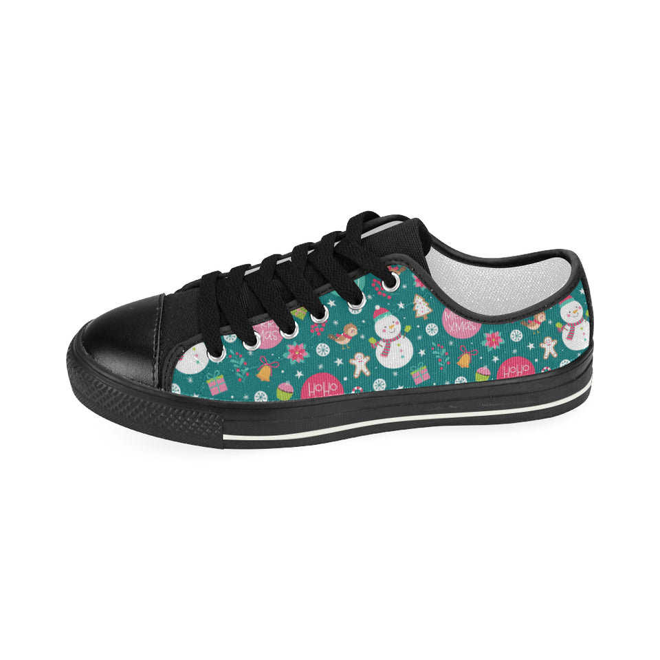 Snowman bird decorative elements christmas pattern Women's Low Top Canvas Shoes Black