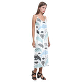 Cute dolphins Childish Style pattern V-Neck Open Fork Long Dress