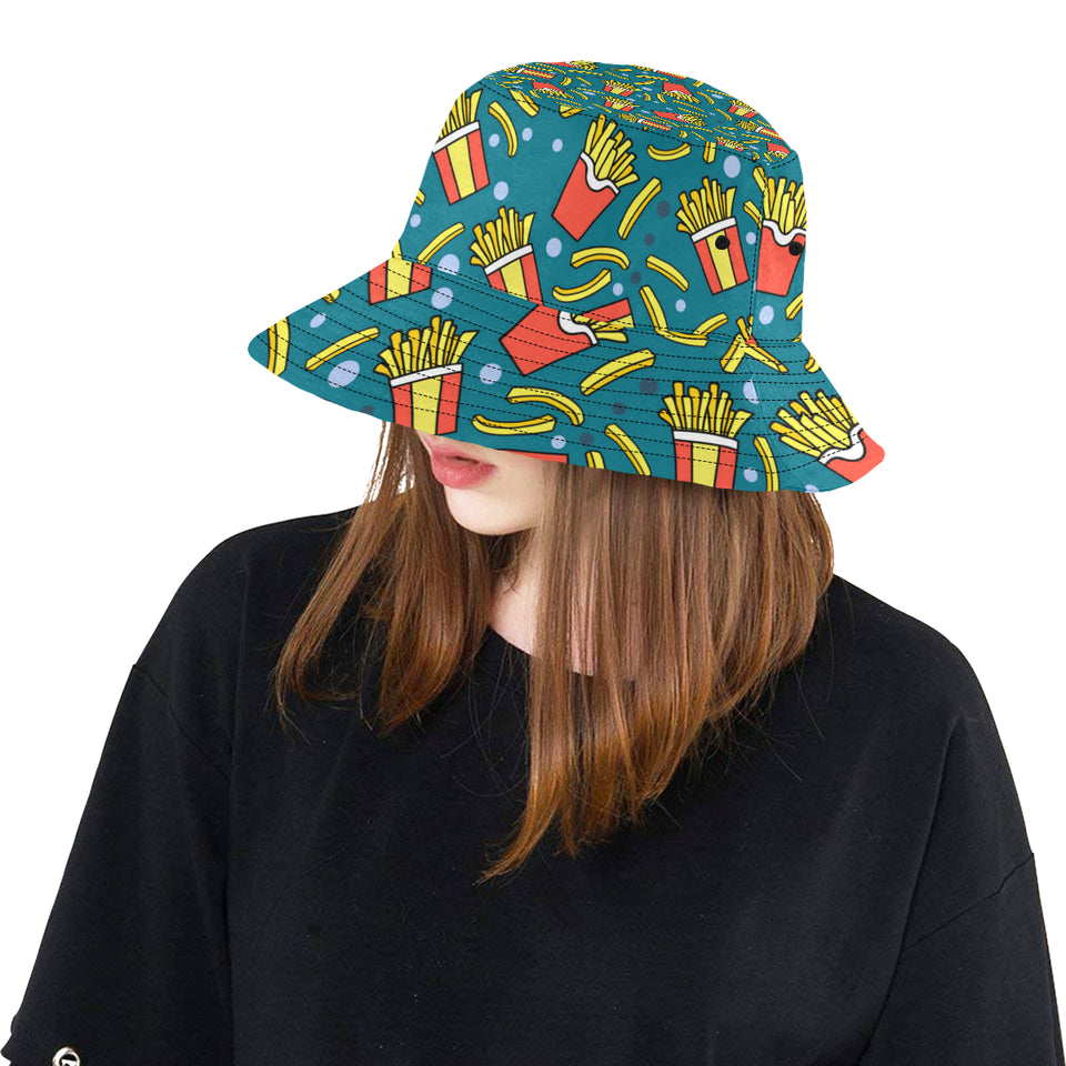 French fries red paper box pattern Unisex Bucket Hat