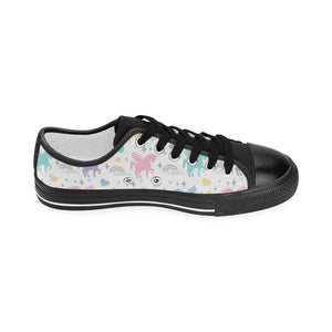 colorful unicorn rainbow heart pattern Kids' Boys' Girls' Low Top Canvas Shoes Black