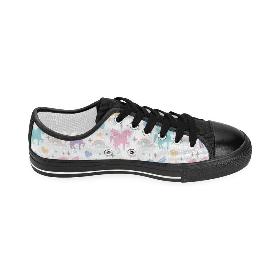 colorful unicorn rainbow heart pattern Kids' Boys' Girls' Low Top Canvas Shoes Black