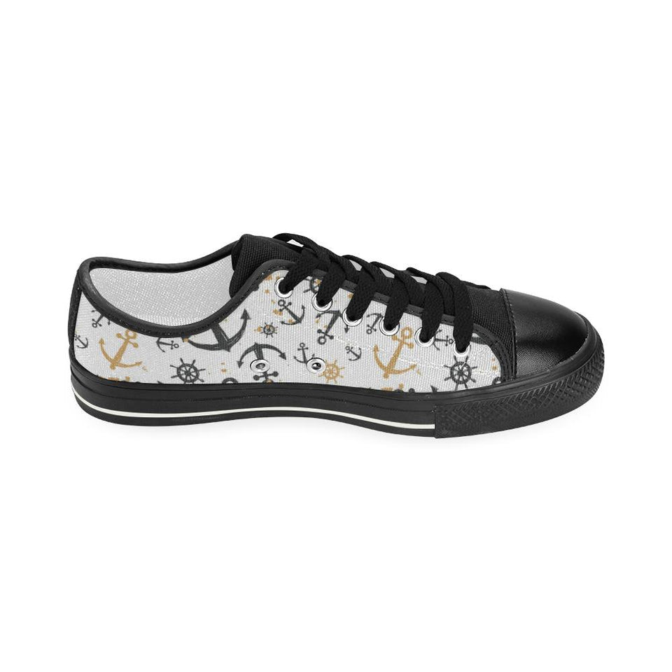 Anchors Rudders pattern Kids' Boys' Girls' Low Top Canvas Shoes Black