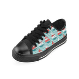 Red White sailboat wave background Men's Low Top Canvas Shoes Black