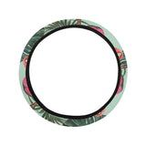 Beautiful flamingo tropical palm leaves hibiscus p Car Steering Wheel Cover