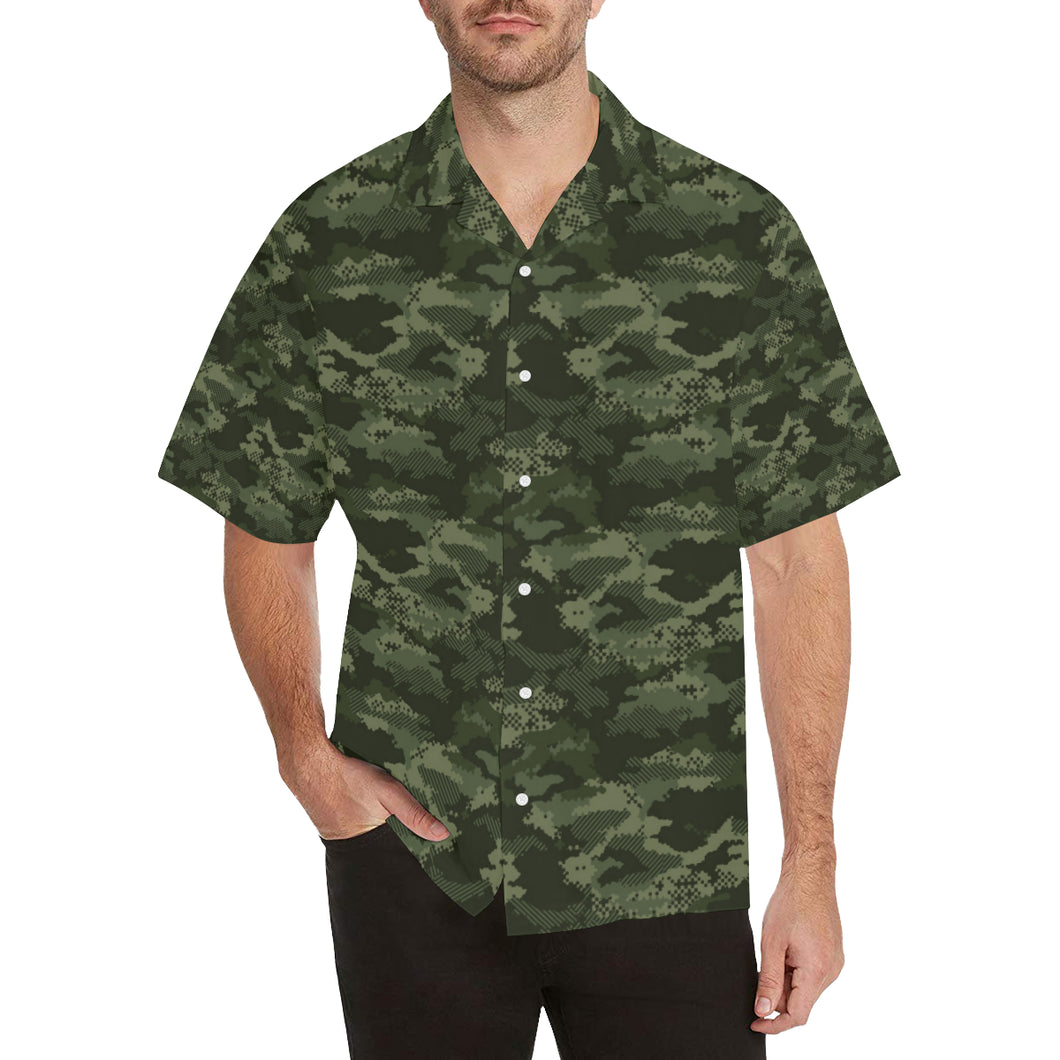 Digital Green camouflage pattern Men's All Over Print Hawaiian Shirt