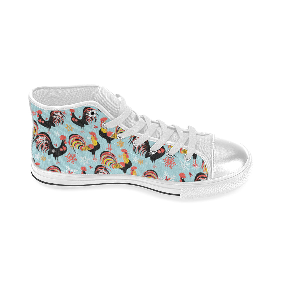 Rooster chicken cock snowfalke Women's High Top Canvas Shoes White