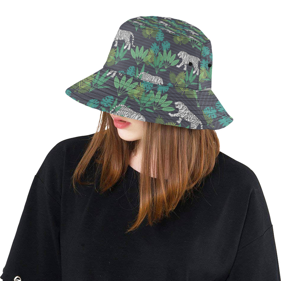 white bengal tigers tropical plant Unisex Bucket Hat