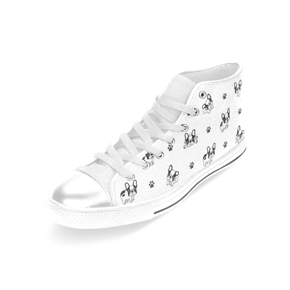 Cute french bulldog paw pattern Women's High Top Canvas Shoes White