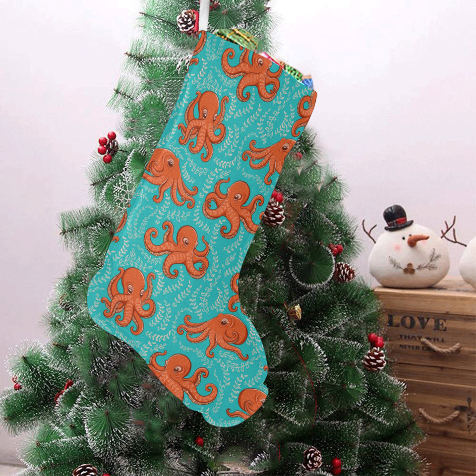 Octopus turquoise background Christmas Stocking
