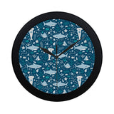 Cute shark pattern Elegant Black Wall Clock