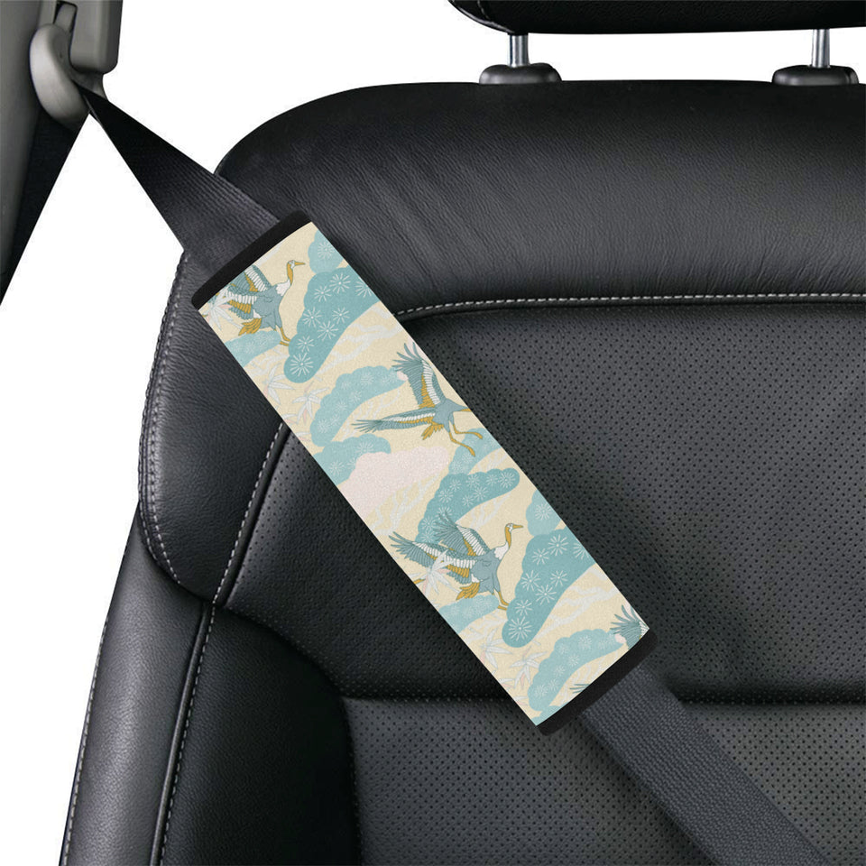 Bonsai bamboo stork japanese pattern cream theme Car Seat Belt Cover
