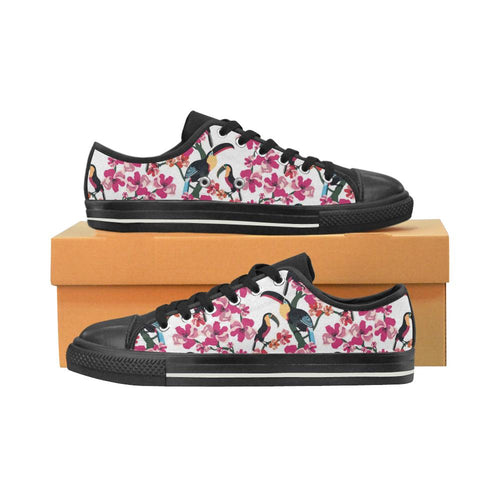Toucan flower design pattern Kids' Boys' Girls' Low Top Canvas Shoes Black