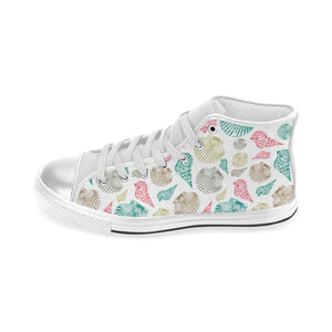 Colorful shell pattern Women's High Top Canvas Shoes White