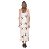 Cute bee flower pattern pink background V-Neck Open Fork Long Dress