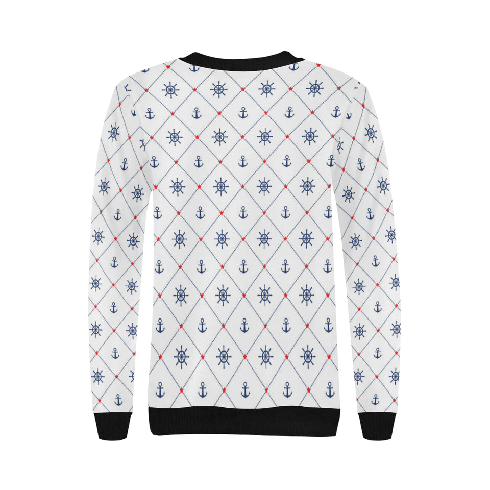Anchor rudder nautical design pattern Women's Crew Neck Sweatshirt