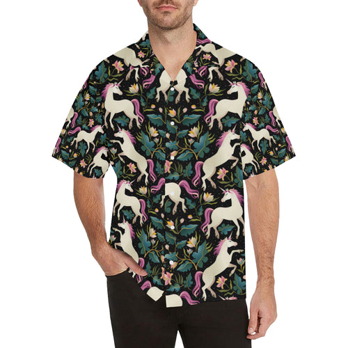 Unicorns forest background Men's All Over Print Hawaiian Shirt