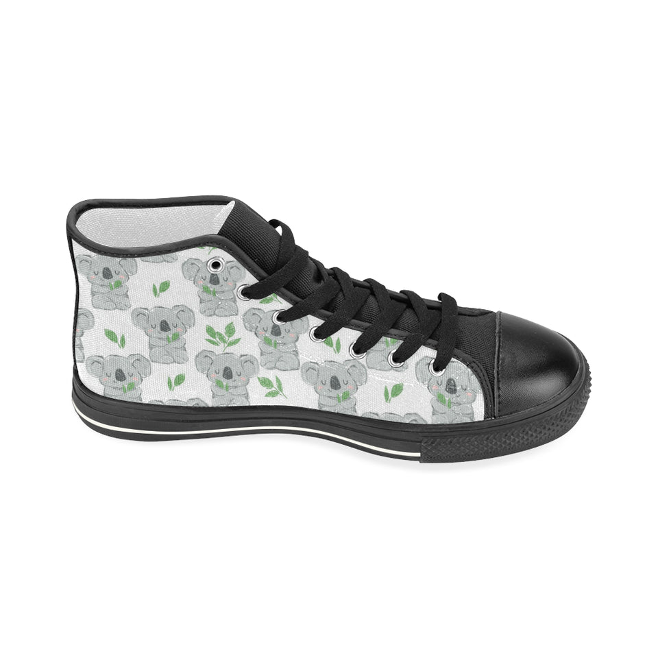 Hand drawn Koala leaves pattern Women's High Top Canvas Shoes Black