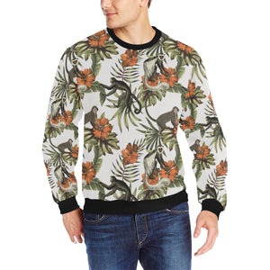 Monkey red hibiscus flower palm leaves floral patt Men's Crew Neck Sweatshirt
